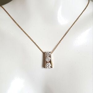 Vintage 18" Gold Plated Sterling Silver Crystal Trinity Row Drop Necklace